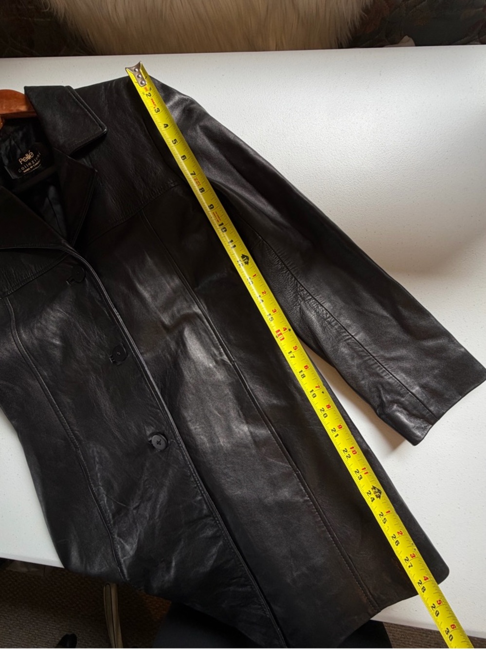 Vintage 90s Black Long Blazer Leather Jacket Coat Minimalist Womens Size Small - Picture 11 of 15